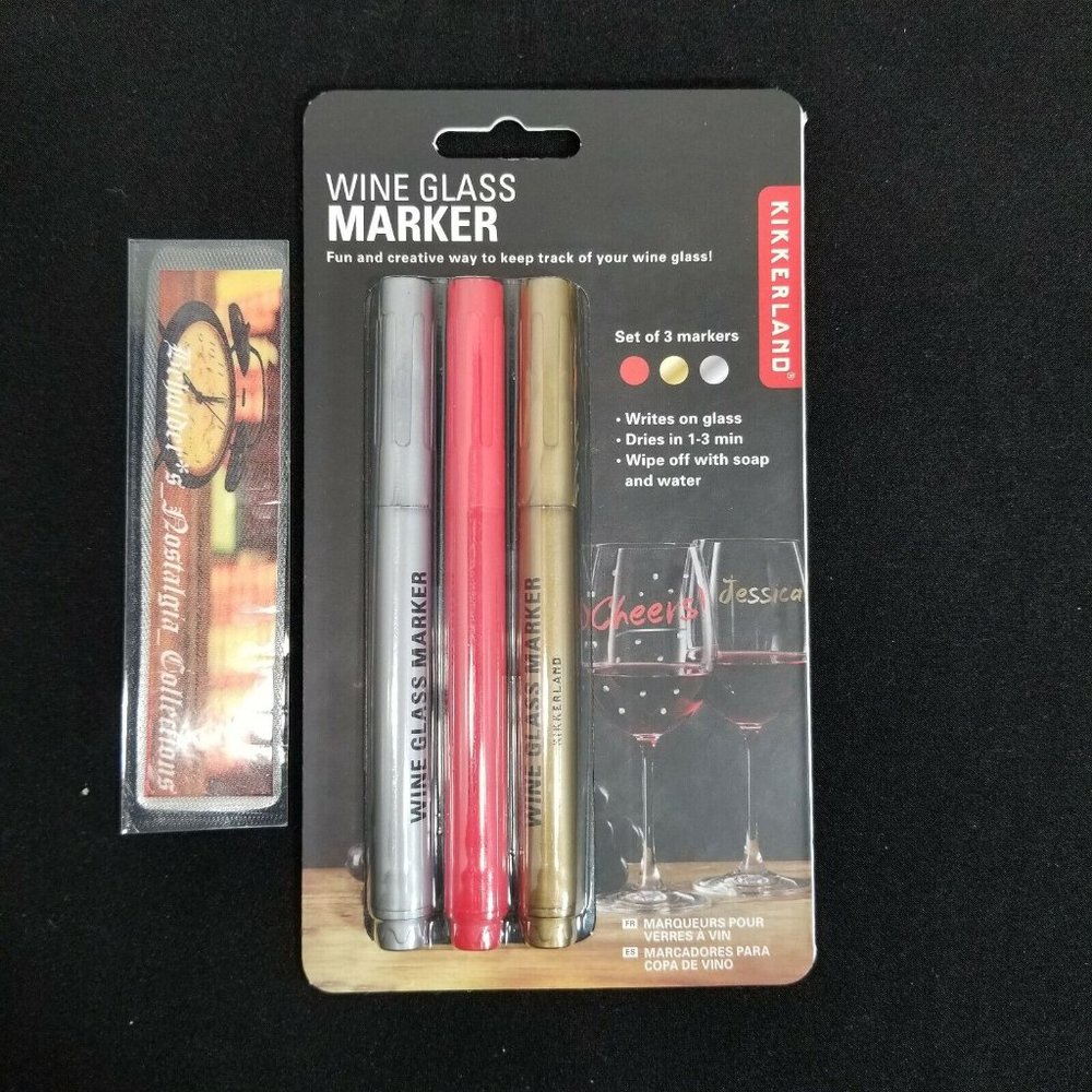 NEW Kikkerland Set of 3 Washable Wine Glass Markers Silver Red Gold